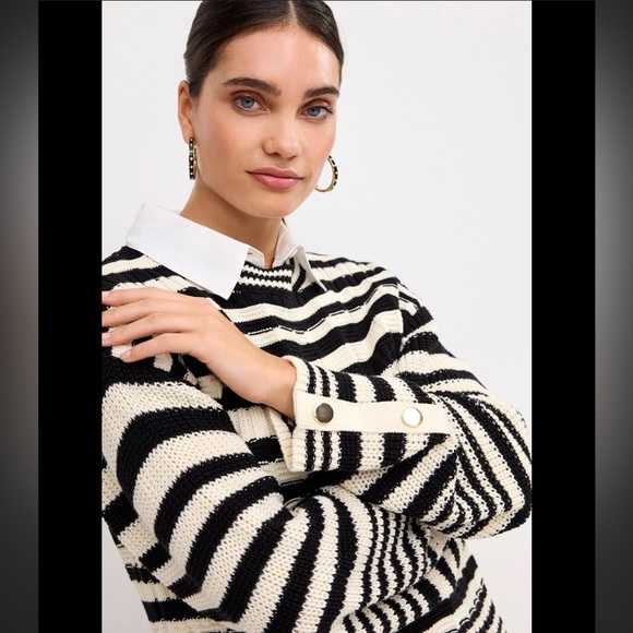 Next Stripe Stitch Detail - Regular Fit- Women’s Sweater - black and ecru cream - Picture 6 of 8